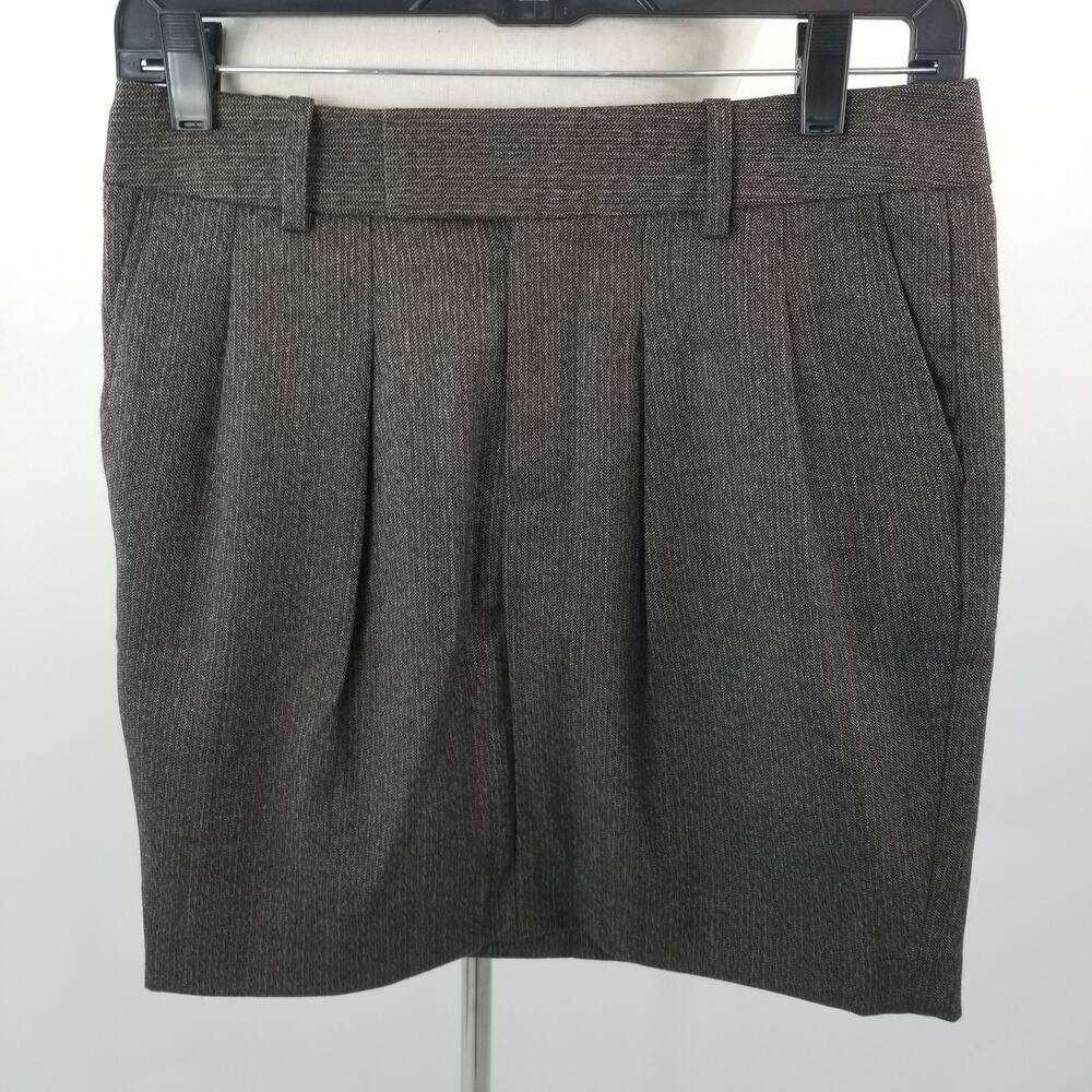 Gap Brown Wool Blend Lined Pleated Mini Skirt Pockets Front Zip Size 0